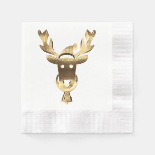Serviette En Papier Élégant Faux Gold Reindeer Santa Hat Noël