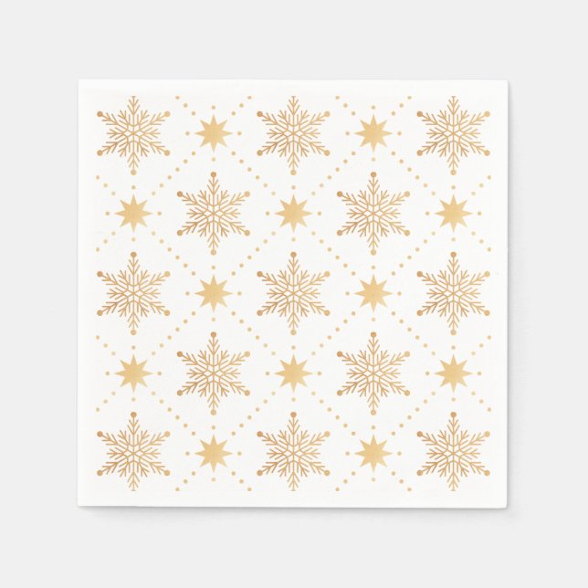 Serviette En Papier Élégant Faux Gold Snowflakes Noël Patttern (Devant)