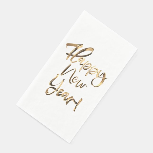 Serviette En Papier Élégant Faux Golden Handwriting Bonne année (Coin)