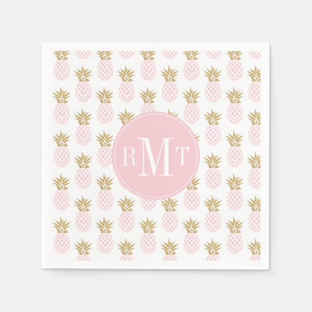 Serviette En Papier Élégant faux or motif d'ananas tropical (Devant)