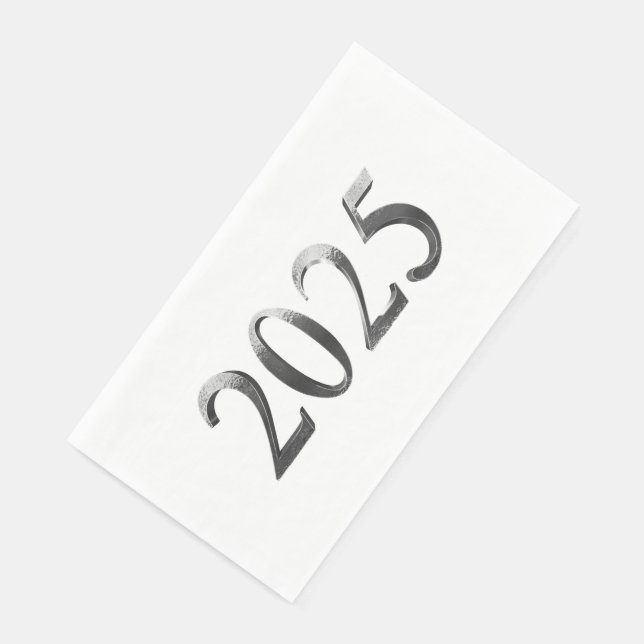 Serviette En Papier Elégant Faux Silver Numbers Bonne année 2025 (Coin)