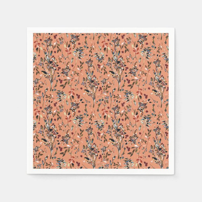 Serviette En Papier Elégant Feuille Berries Orange Floral Pattern (Devant)