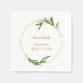 Serviette En Papier Élégant Feuilles d'Olivier Gold Boy Baptême