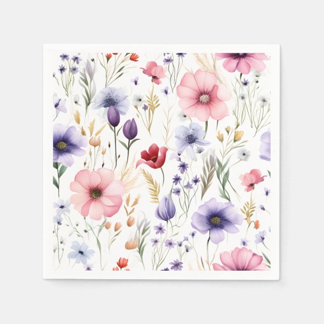 Serviette En Papier Elégant Fleur sauvage aquarelle (Devant)