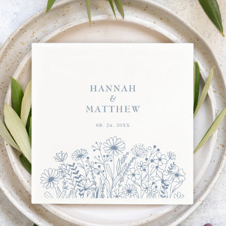 Serviette En Papier Élégant Fleur sauvage Boho Dusty Mariage bleu