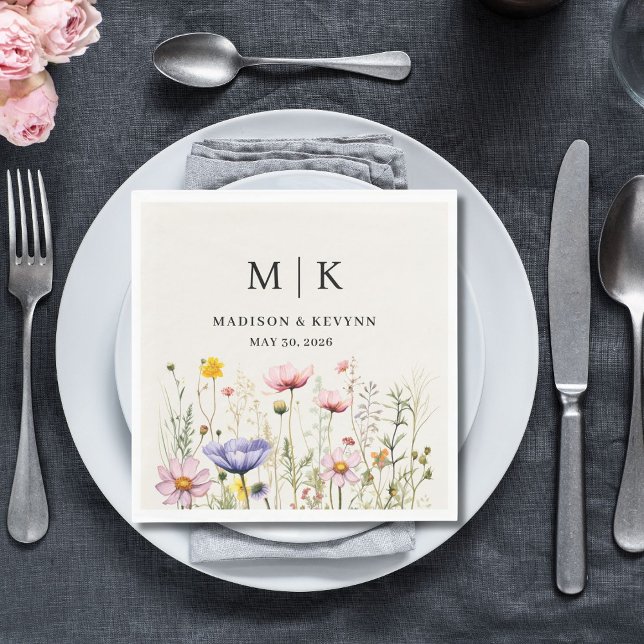 Serviette En Papier Élégant Fleur sauvage Boho Mariage serviettes (Créateur téléchargé)