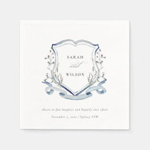 Serviette En Papier Elégant Fleur sauvage d'aquarelle bleu Mariage Cre
