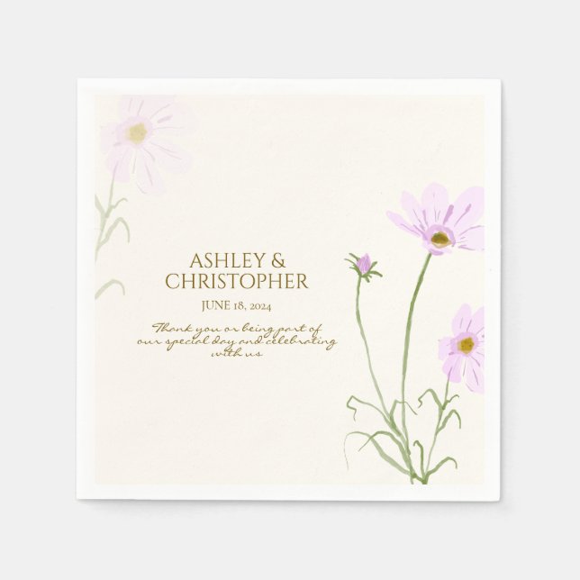 Serviette En Papier Elégant Fleur sauvage d'aquarelle violet Mariage (Devant)
