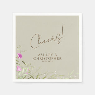 Serviette En Papier Élégant Fleur sauvage moderne Taupe Mariage