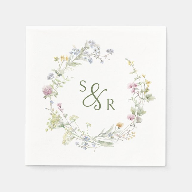 Serviette En Papier Élégant Fleur sauvage Pastel Soft Mariage botaniqu (Devant)