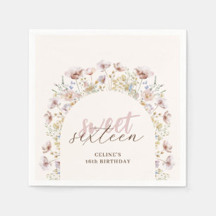 Serviette En Papier Élégant Fleur sauvage sucré 16 Anniversaire