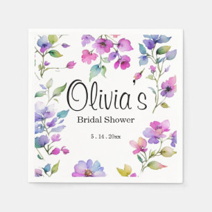 Serviette En Papier Élégant fleurs sauvages d'aquarelle rose violet