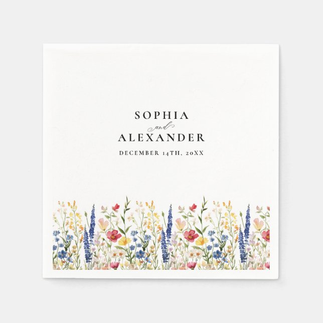 Serviette En Papier Élégant Fleurs sauvages floraux Mariages en fleurs (Devant)