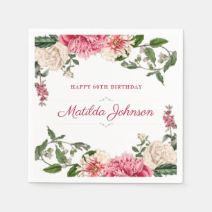 Serviette En Papier Élégant Floral 60e Anniversaire Classy Custom
