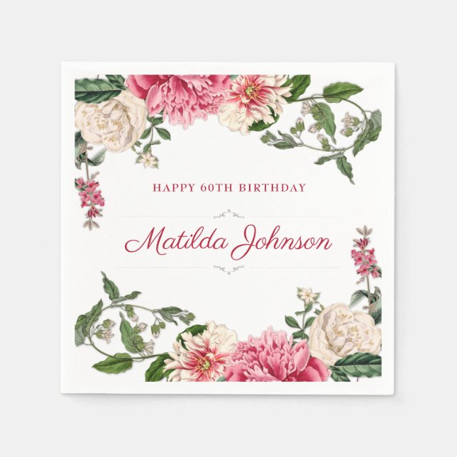 Serviette En Papier Élégant Floral 60e Anniversaire Classy Custom (Devant)