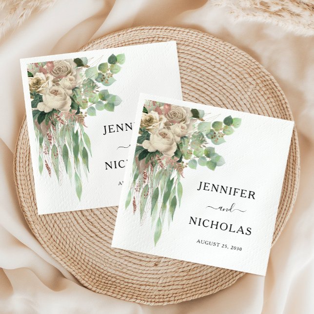 Serviette En Papier Élégant Floral Black & White Peonies Mariage (Elegant Floral Black & White Peonies Wedding Napkins)