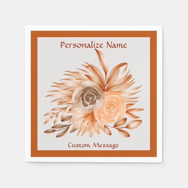 Serviette En Papier Élégant floral chic corail aquarelle (Devant)