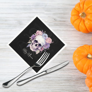 Serviette En Papier Elégant floral et crâne gothique Happy Halloween