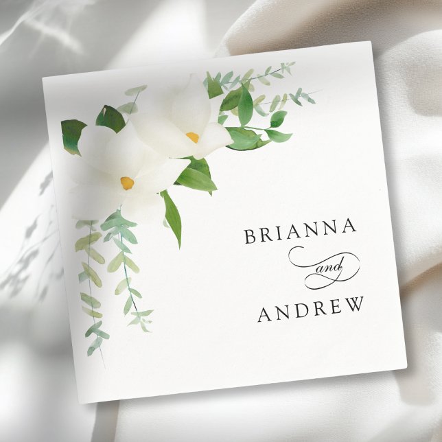 Serviette En Papier Elegant Floral Magnolia Wedding  (Elegant Floral Magnolia Wedding Napkins)
