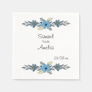 Serviette En Papier Élégant floral simple Nom personnalisé Date Papier