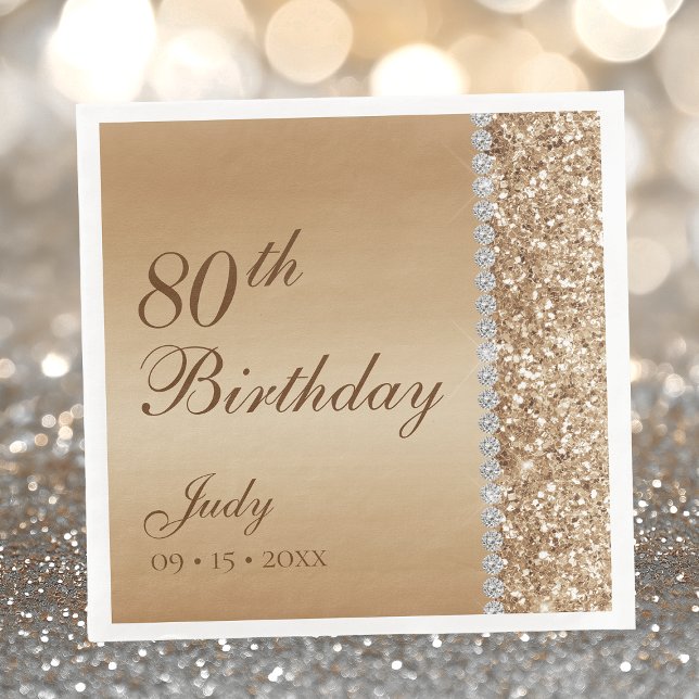 Serviette En Papier Elégant Gold 80e anniversaire (Créateur téléchargé)
