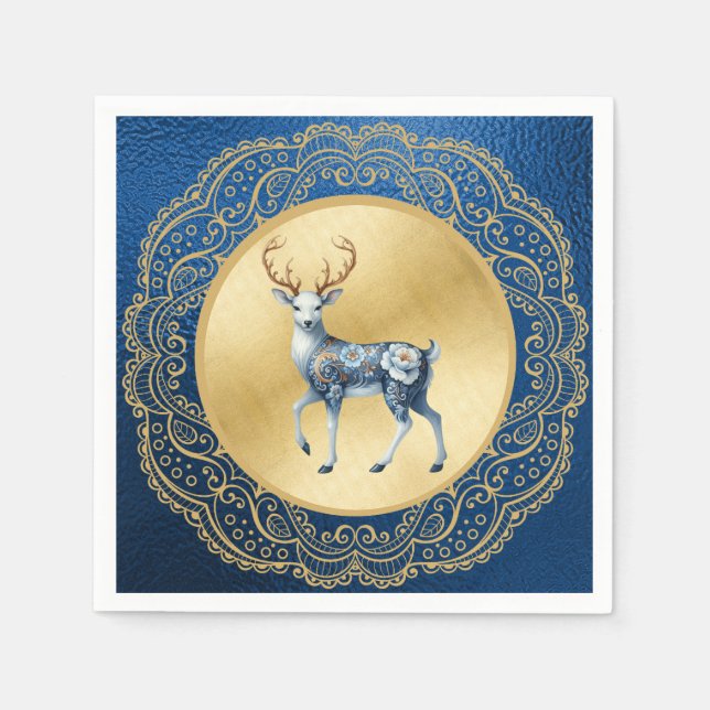 Serviette En Papier Elegant Gold and Blue Cocktail Napkin (Devant)