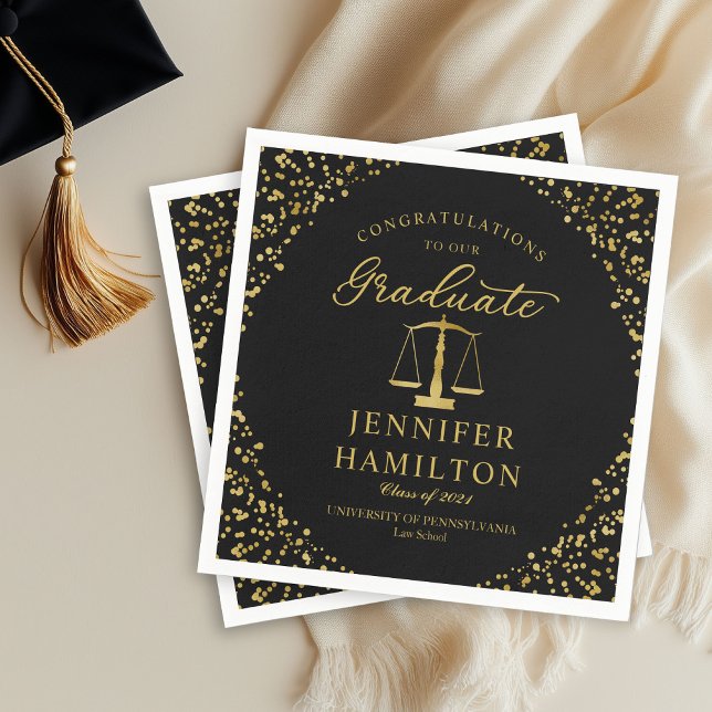 Serviette En Papier Elégant Gold Confetti Law School Graduation Noir (Créateur téléchargé)