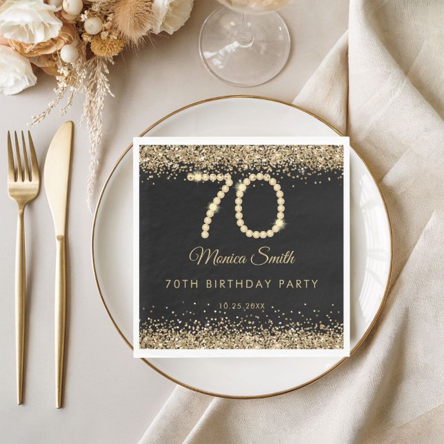 Serviette En Papier Elegant Gold Diamonds 70th Birthday Party  (Gold Diamonds 70th Birthday Party napkin)