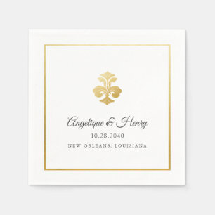 Serviette En Papier Elégant Gold Fleur de Lis Mariage personnalisé