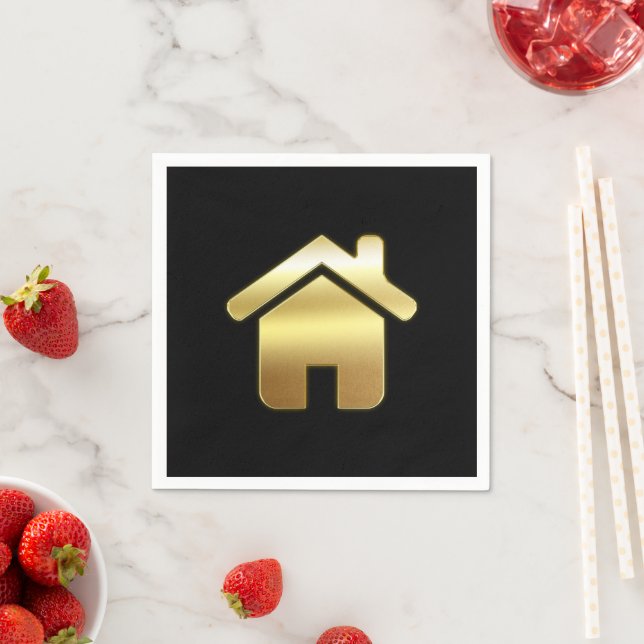 Serviette En Papier Elegant Gold House Symbole Real Estate Design (En situation)