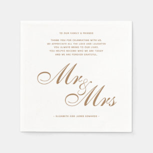 Serviette En Papier Elegant Gold M. et Mme Mariage Merci Message