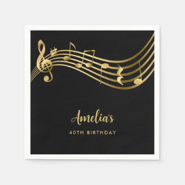Serviette En Papier Elegant Gold Music Notes 40th Birthday Black