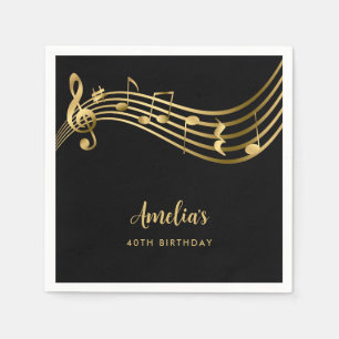 Serviette En Papier Elegant Gold Music Notes 40th Birthday Black