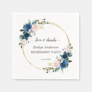 Serviette En Papier Elégant Gold Navy Blue Rose Fleurs Retraite