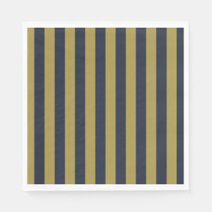 Serviette En Papier Elégant Gold & Navy Blue Vertical Stripes