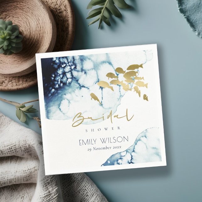 SERVIETTE EN PAPIER ELÉGANT GOLD NAVY SOUS-MARINE FÊTE DES MARIÉES POI (Créateur téléchargé)