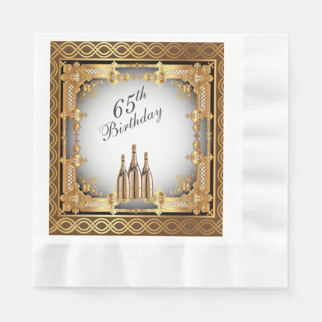 Serviette En Papier Elégant Gold Rim 65e Anniversaire Papier de fête (Devant)