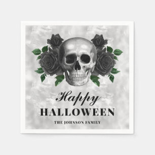 Serviette En Papier Elegant gothique Roses noires & Crâne Joyeux Hallo