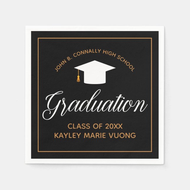 Serviette En Papier Elégant Graduation Black Gold Personnalisé Party (Devant)