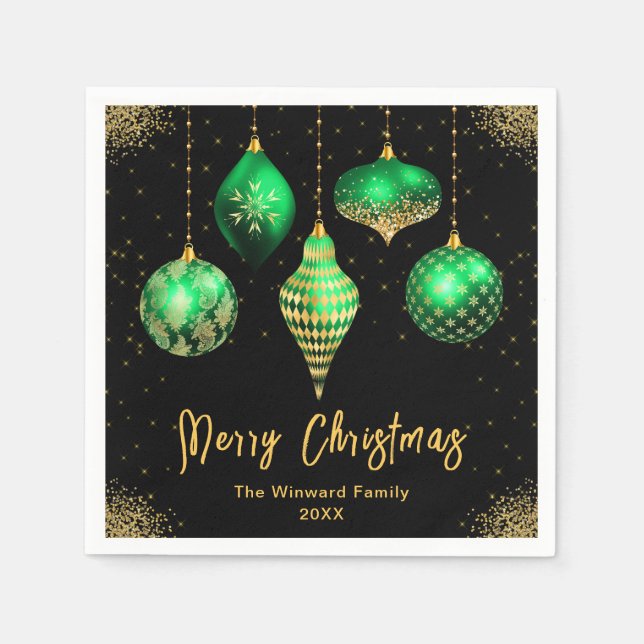Serviette En Papier Elegant Green and Gold Ornament Christmas (Devant)
