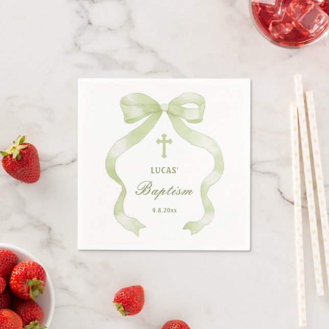 Serviette En Papier Elegant Green Bow Baptism (En situation)