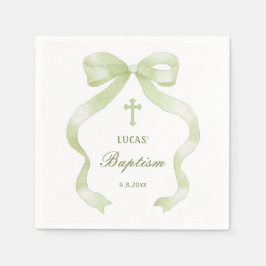 Serviette En Papier Elegant Green Bow Baptism