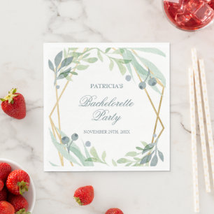 Serviette En Papier Élégant Green Gold Botanical Bachelorette Party