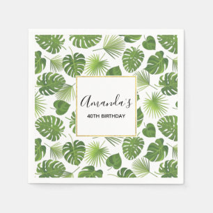Serviette En Papier Elégant Green Tropical Feuille Motif Anniversaire