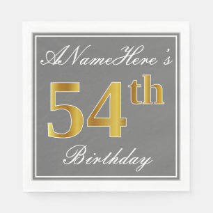 Serviette En Papier Elégant Grey, Faux Gold 54e anniversaire; Nom pers