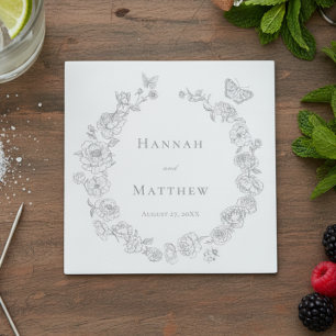 Serviette En Papier Elégant Gris Chinoiserie Bird Crest Mariage