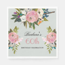 Serviette En Papier Elegant Handpainted Floral 60th Birthday Party 