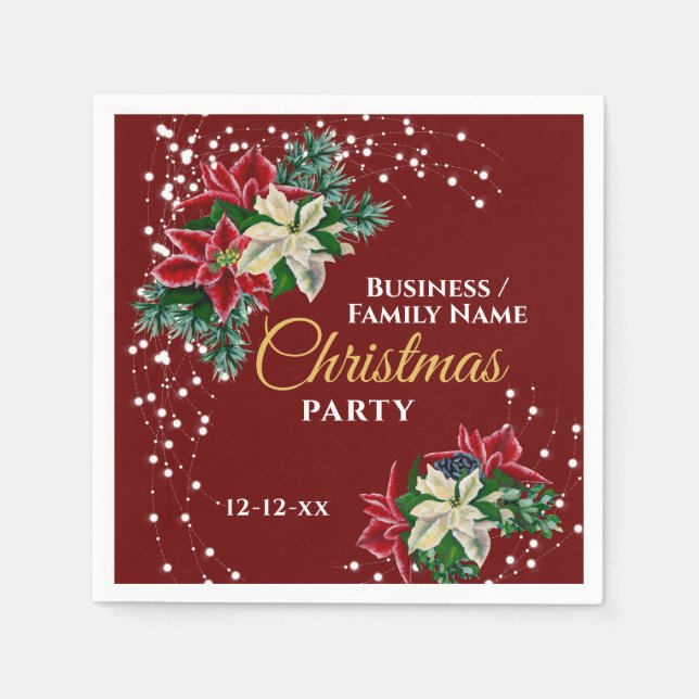 Serviette En Papier Élégant hiver Floral Poinsettia Party Rouge (Devant)