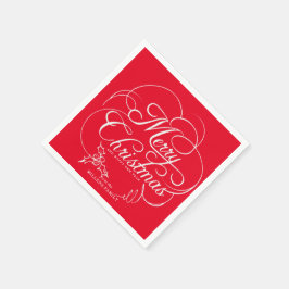Serviette En Papier Élégant Holly Joyeux Noël Rouge