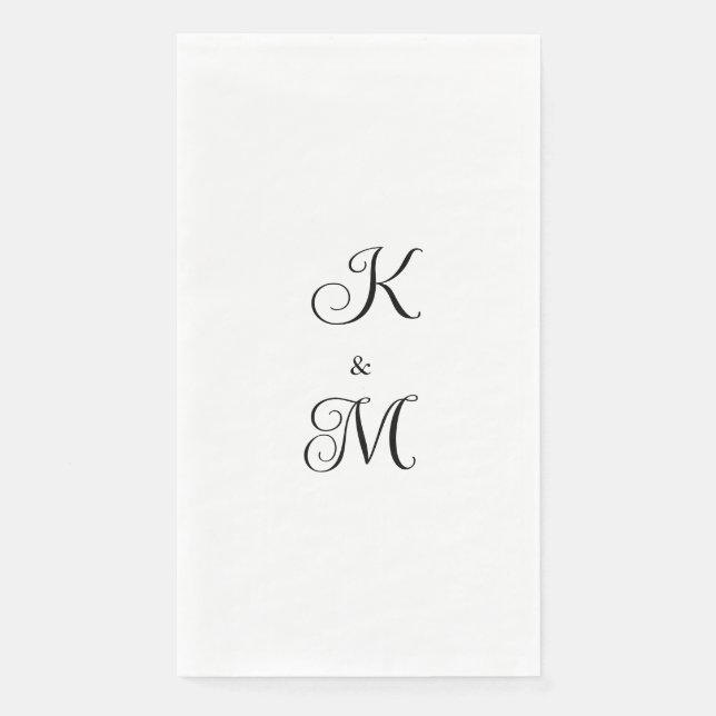 Serviette En Papier Élégant Initiales de script Mariage blanc (Devant)
